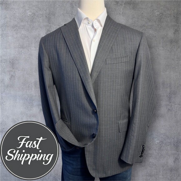 OXXFORD CLOTHES  Mens Blazer Sport Coat Two Button Jacket 46R Wool Gray - Picture 1 of 11